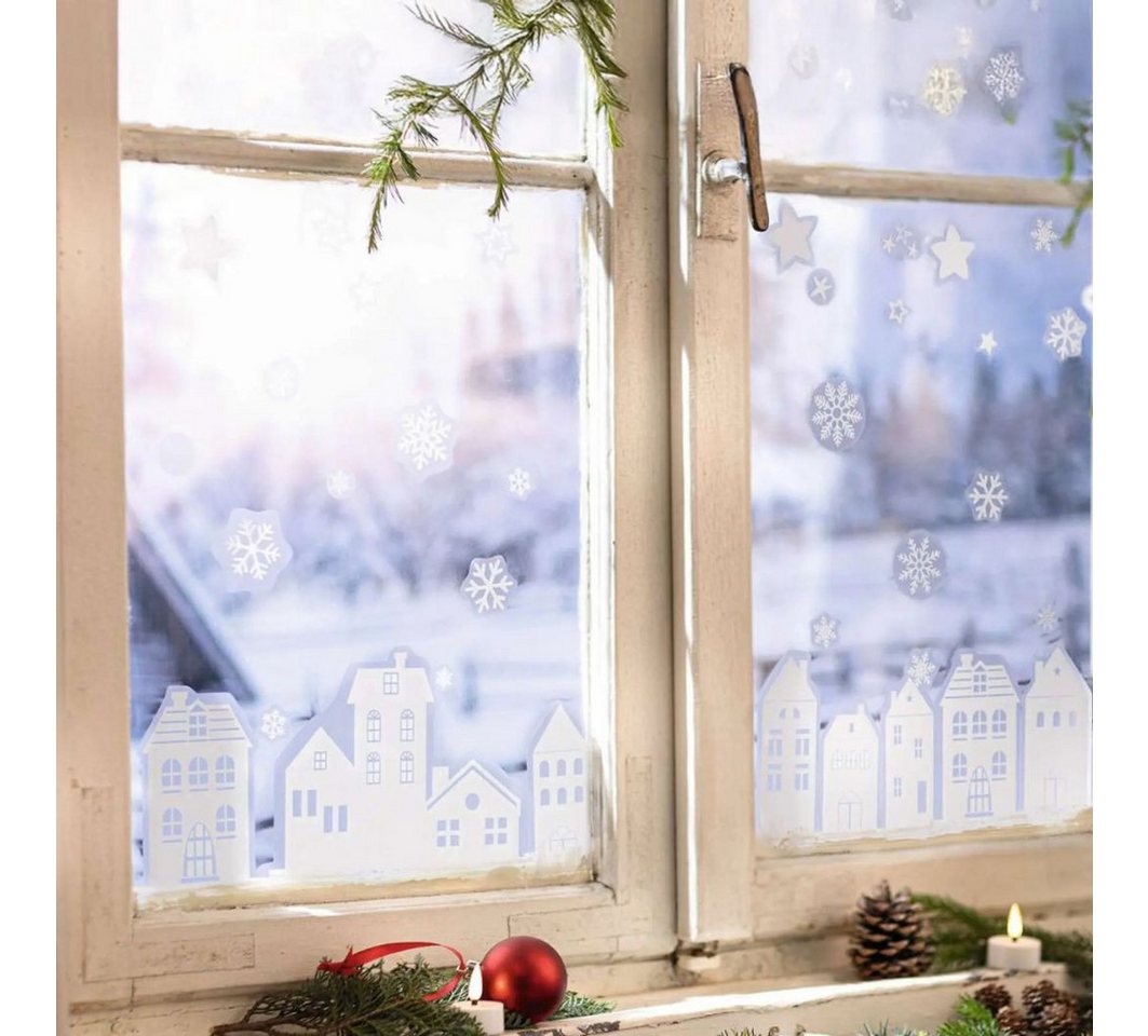 Home-trends24.de Fenstersticker Fenstersticker Häuser Fenster Deko Sterne 109er-Set Wiederverwendbar, wiederverwendbar