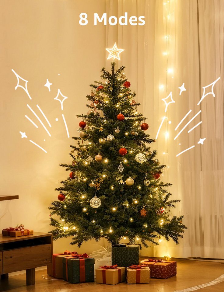 Aigostar LED-Lichtervorhang Lichterkette Weihnachtsbaum mit Batterie 1.8m Warmweiß, IP44, 8 Modi, Timerfunktion Bild 3