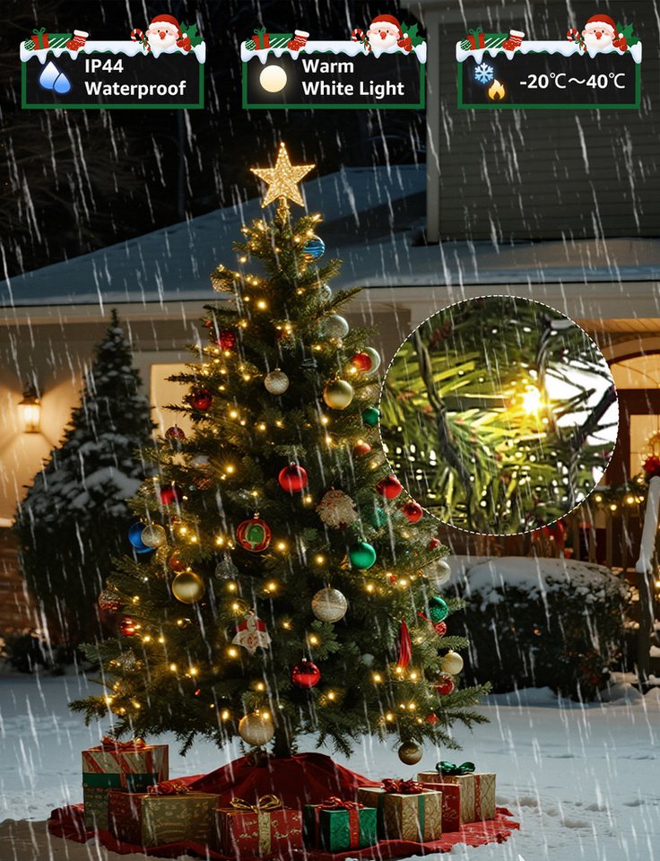 Aigostar LED-Lichtervorhang Lichterkette Weihnachtsbaum mit Batterie 1.8m Warmweiß, IP44, 8 Modi, Timerfunktion Bild 5