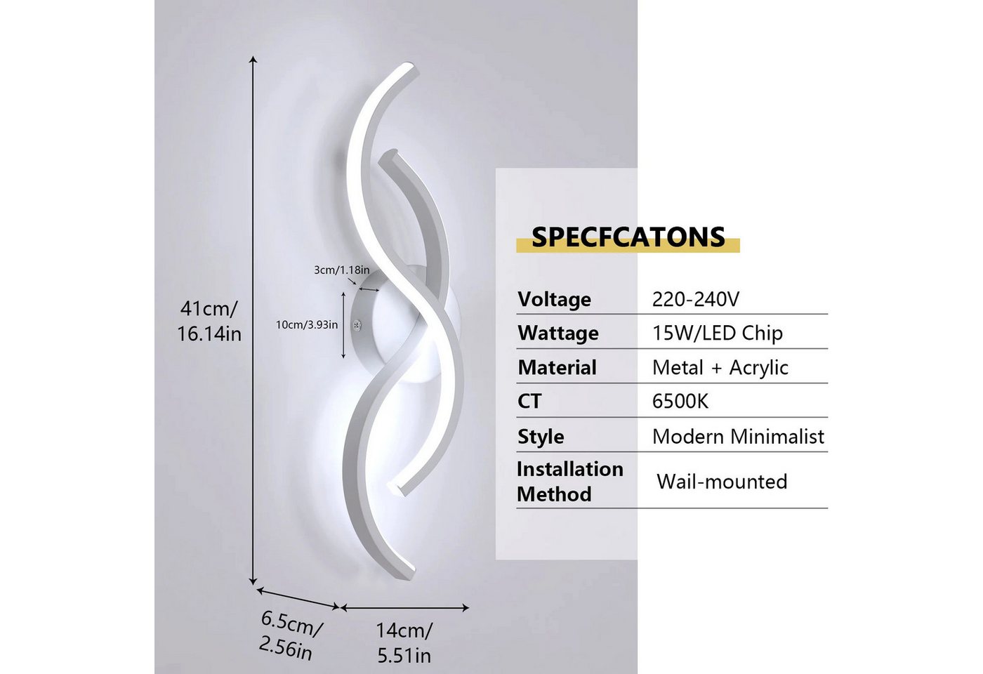 Riserva Wandleuchte Moderne Wandleuchte 13W, 6500K Kaltweiß, Für Flur & Treppenhaus, LED wechselbar Bild 5