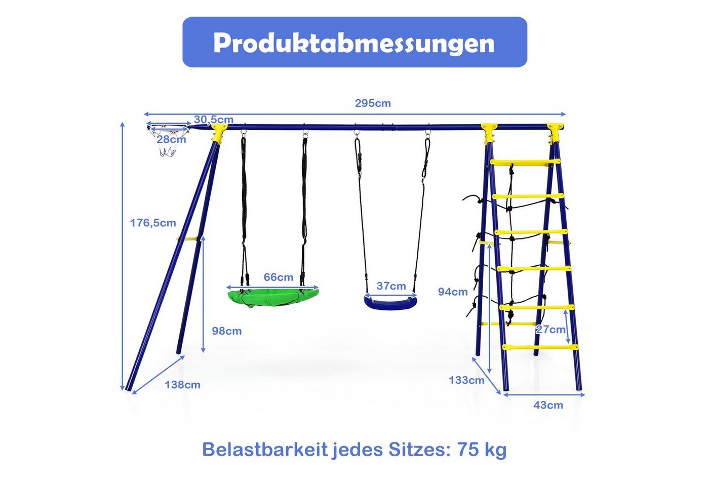 COSTWAY Doppelschaukel Kinderschaukel, Schaukelgestell höhenverstellbar Bild 3