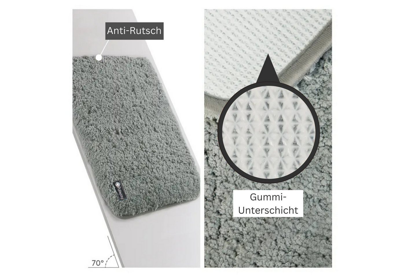 Frentree Badematte Praktisches Doppel-Set: 2 flauschige Badematten (60x40cm), Grau, Microfaser, schlichtes Design, weiches Material Bild 2