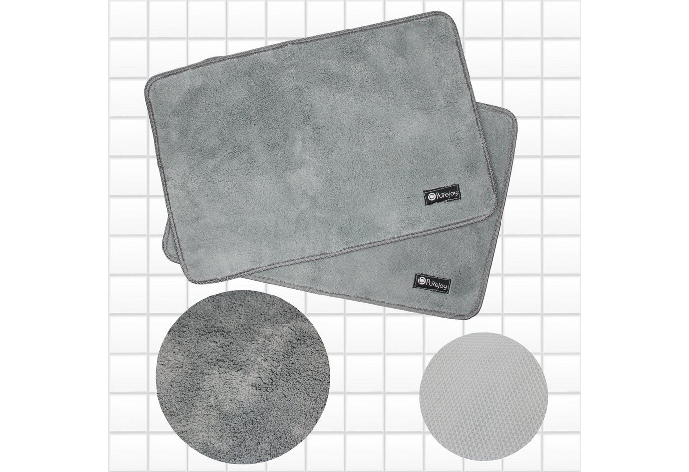 Frentree Badematte Praktisches Doppel-Set: 2 flauschige Badematten (60x40cm), Grau, Microfaser, schlichtes Design, weiches Material Bild 4