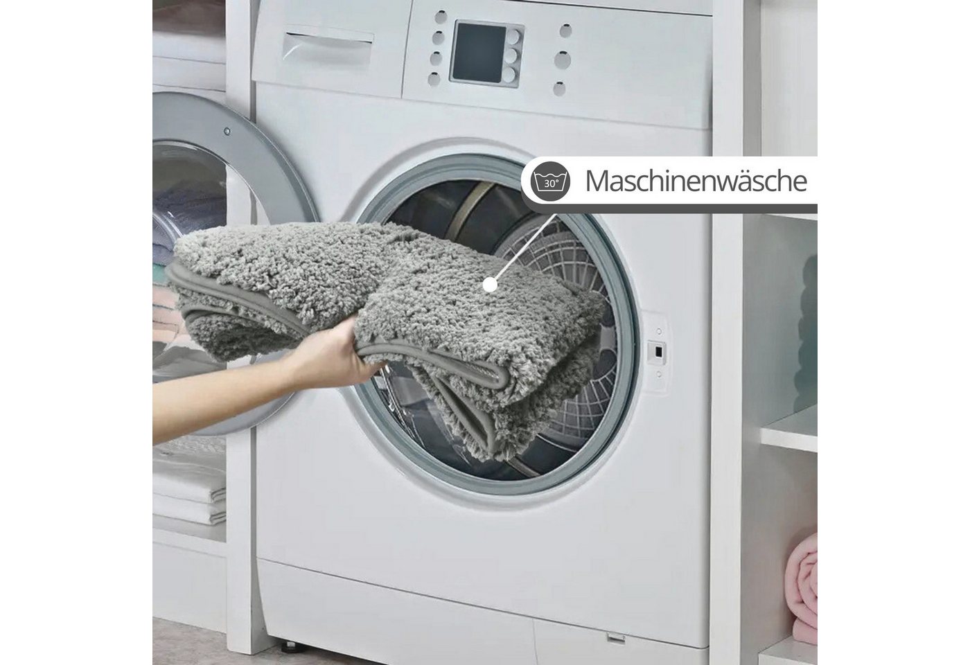 Frentree Badematte Praktisches Doppel-Set: 2 flauschige Badematten (60x40cm), Grau, Microfaser, schlichtes Design, weiches Material Bild 5