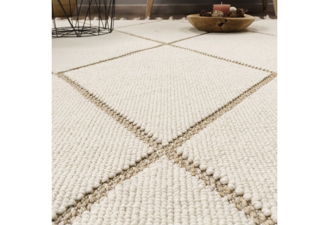 KADIMA DESIGN Teppich Geometrisch Wohnzimmer schmutzabweisend Teppich Kurzflor, Rechteckig, Höhe: 11 mm, Florhöhe: 7 mm, 100% Polypropylen, Rechteckig, 120x160cm, Beige