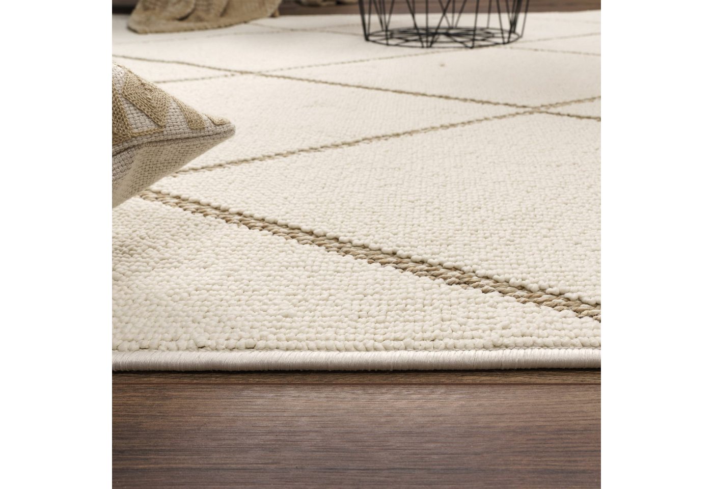 KADIMA DESIGN Teppich Geometrisch Wohnzimmer schmutzabweisend Teppich Kurzflor, Rechteckig, Höhe: 11 mm, Florhöhe: 7 mm, 100% Polypropylen, Rechteckig, 120x160cm, Beige Bild 5