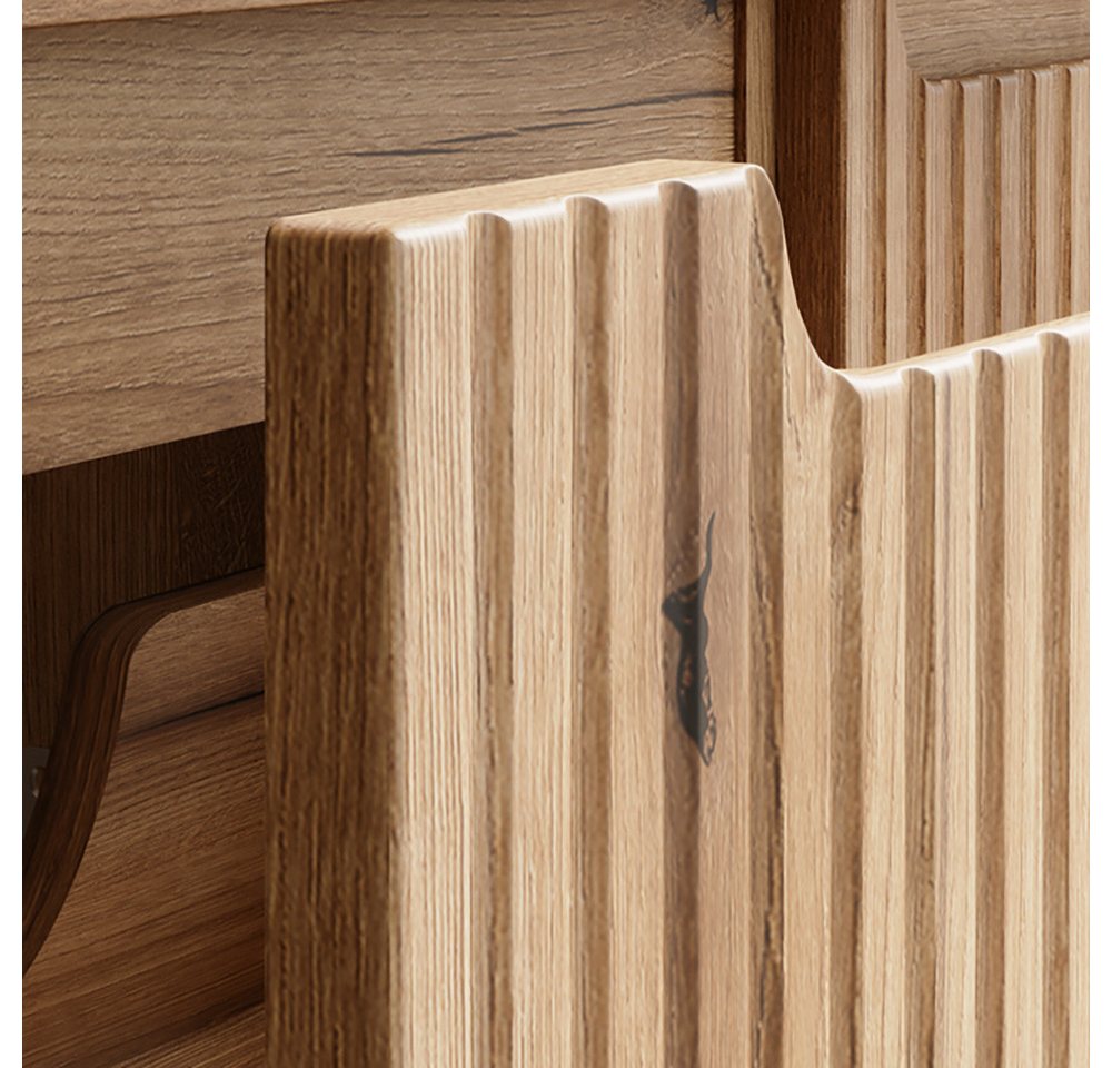 Lomadox Badmöbel-Set NEWPORT-56-EVOKE, (Spar-Set, 2-St., Waschtischunterschrank Hochschrank), in Eiche mit gerillter Front Bild 2