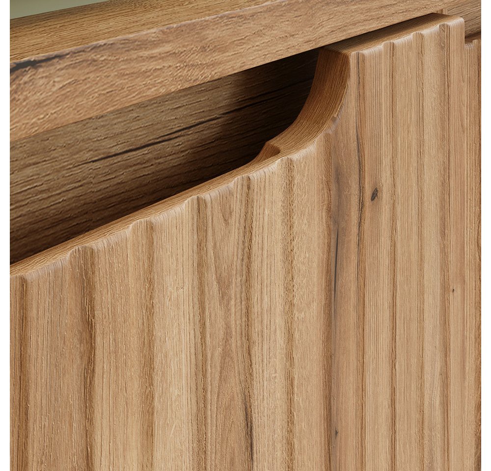 Lomadox Badmöbel-Set NEWPORT-56-EVOKE, (Spar-Set, 2-St., Waschtischunterschrank Hochschrank), in Eiche mit gerillter Front Bild 4