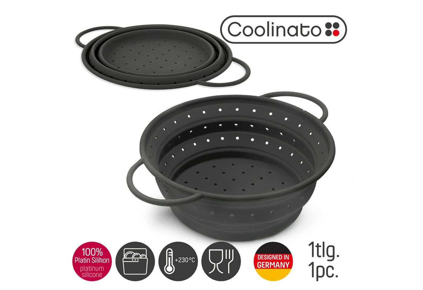 Coolinato Küchensieb 24 cm grau, Silikon Bild 3