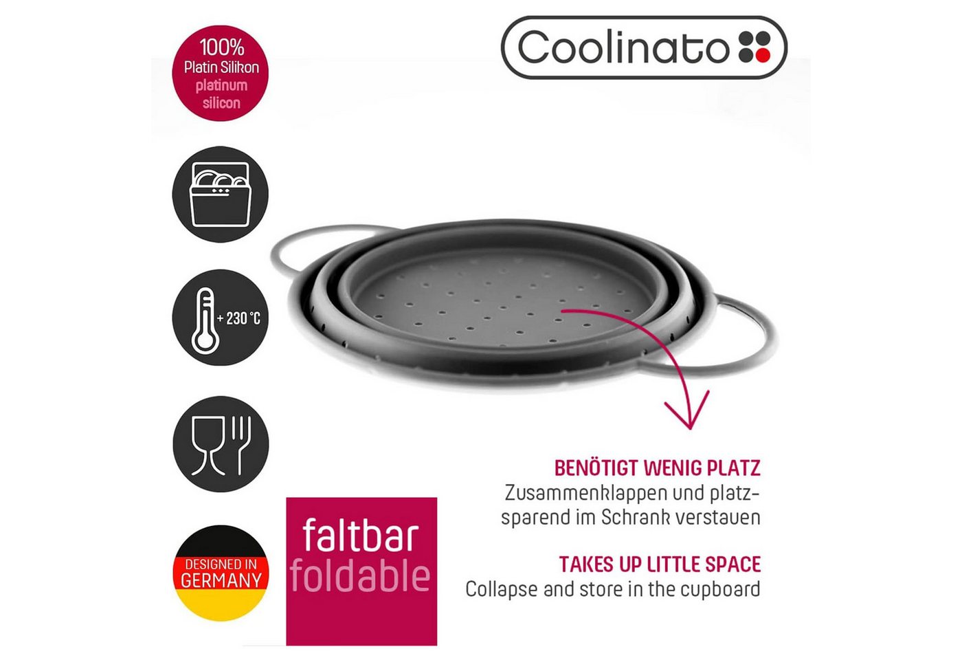 Coolinato Küchensieb 24 cm grau, Silikon Bild 5