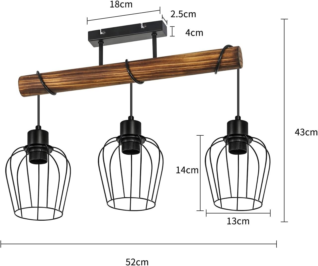 Nettlife Deckenleuchte Holz 2/3/4 flammig Retro Schwarz Deckenlampe E27 Industrial, Höhenverstellbar, LED wechselbar, Flur Wohnzimmer Schlafzimmer Bild 4