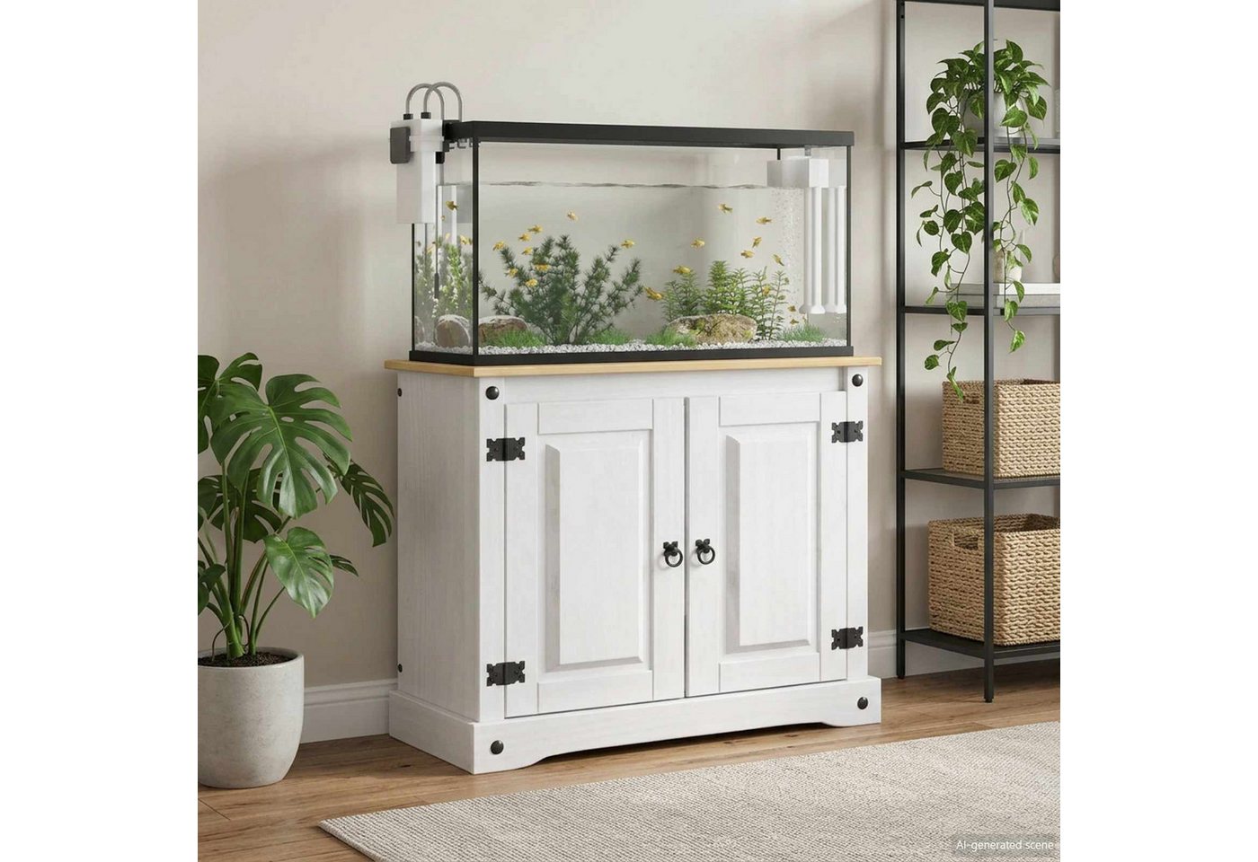 vidaXL Aquariumunterschrank Aquariumständer CORONA Weiß und Braun 81,5 x 37 x 73 cm 250 kg (1-St)