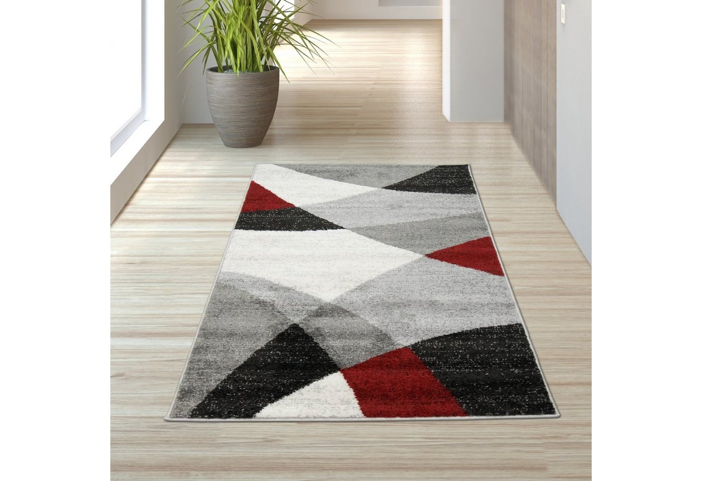TeppichHome24 Teppich Moderner Teppich mit geometrischen Muster grau rot, rechteckig Bild 4