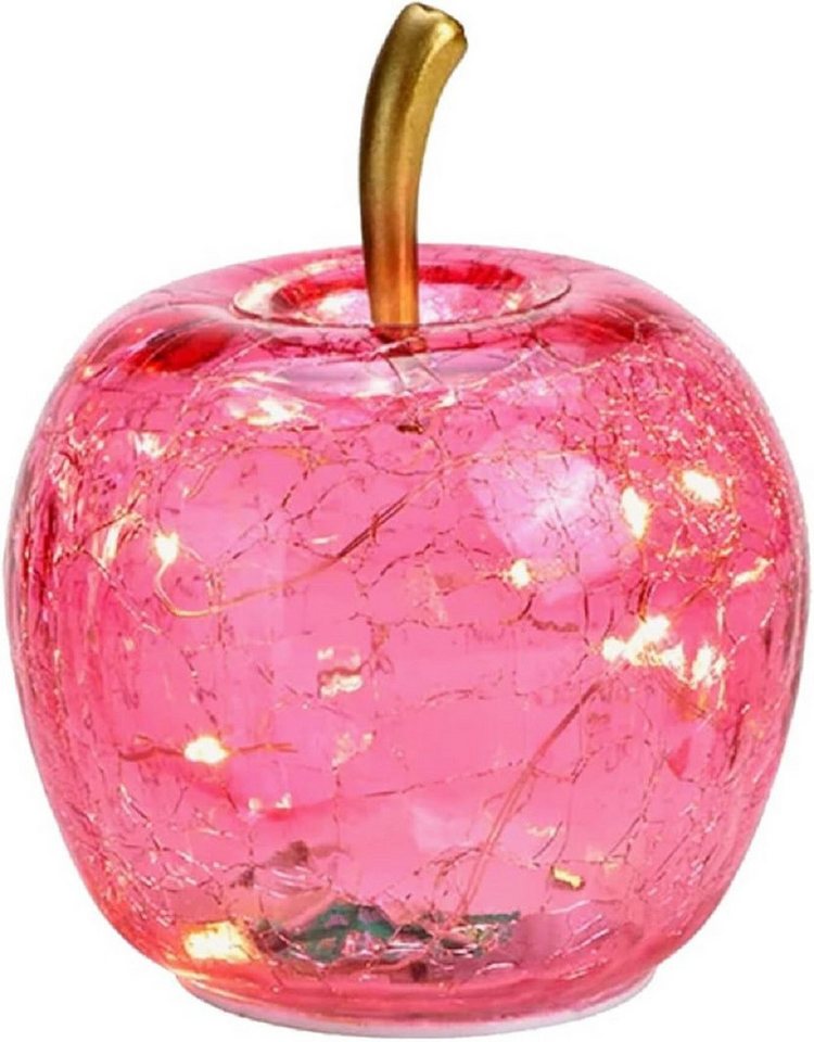 Wurm LED Dekoobjekt LED Dekolampe Apfel Glas 10er LED Lichterkette Timer Ø 11cm pink/rosa