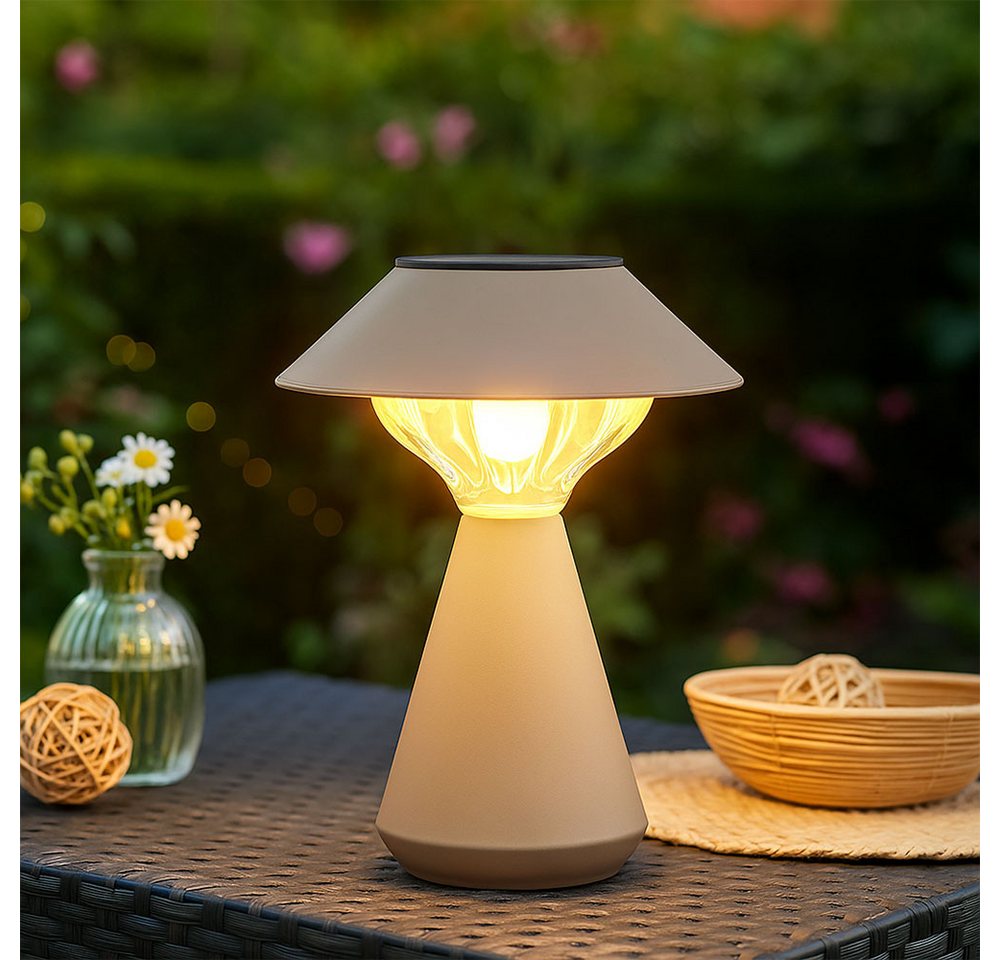 GLOBO LIGHTING LED Solarleuchte, LED-Leuchtmittel fest verbaut, Warmweiß, 2x Solarlampe Außenleuchte Tischlampe LED Terrassenlampe Bild 2