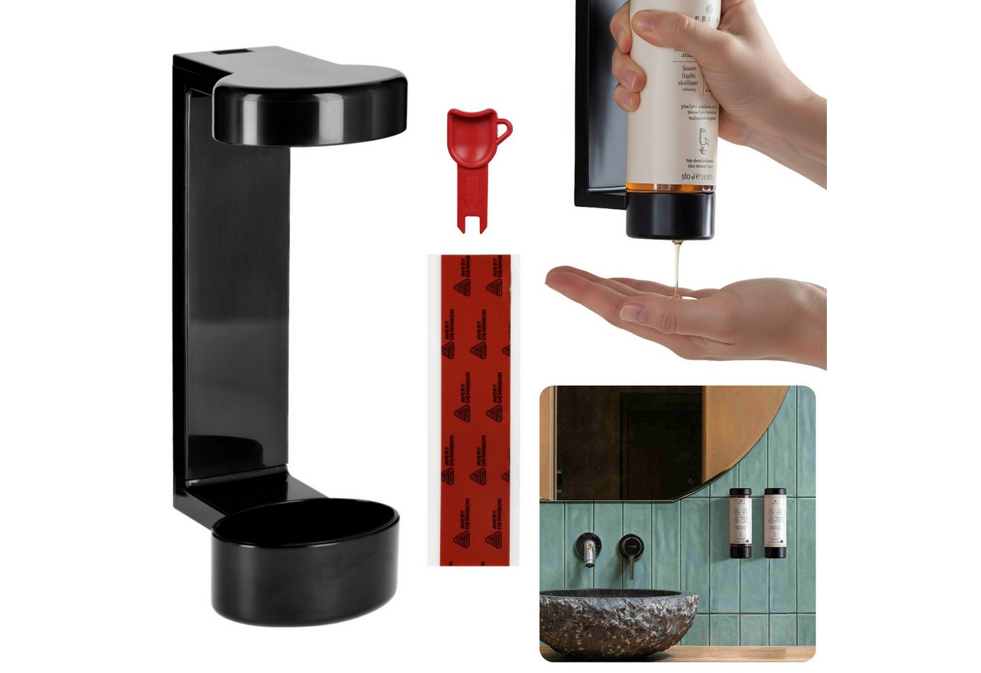 Sarcia.eu Duschablage Schwarzer Wandhalter für Flaschen, Seife, Gel, Hotelspender Bild 3
