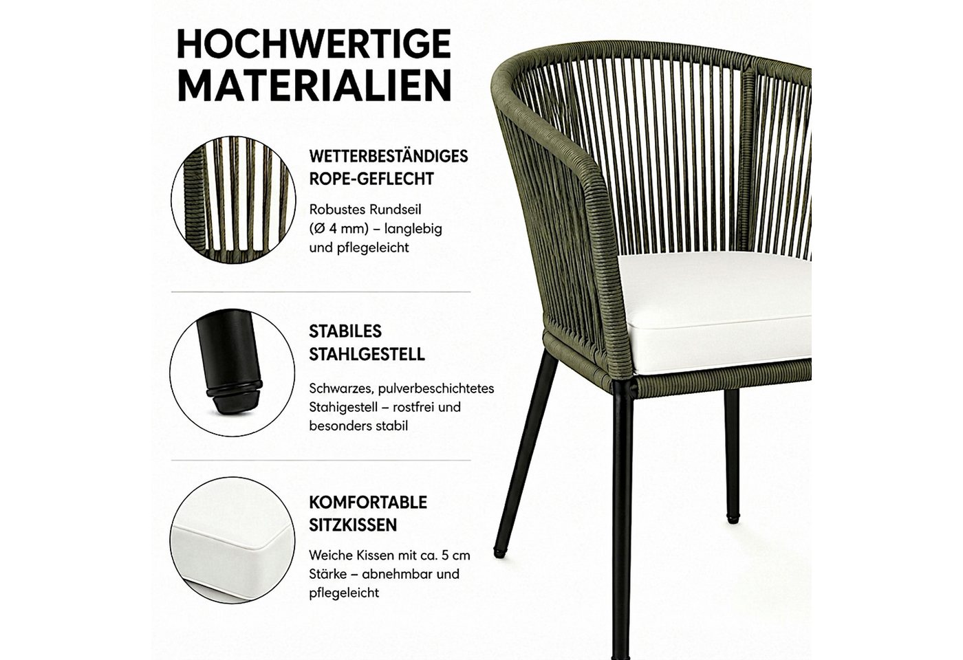ESTEXO Gartenstuhl Lounge Stuhl 2er Set Gartensessel Rope Loungesessel Outdoor Oliv Bild 2