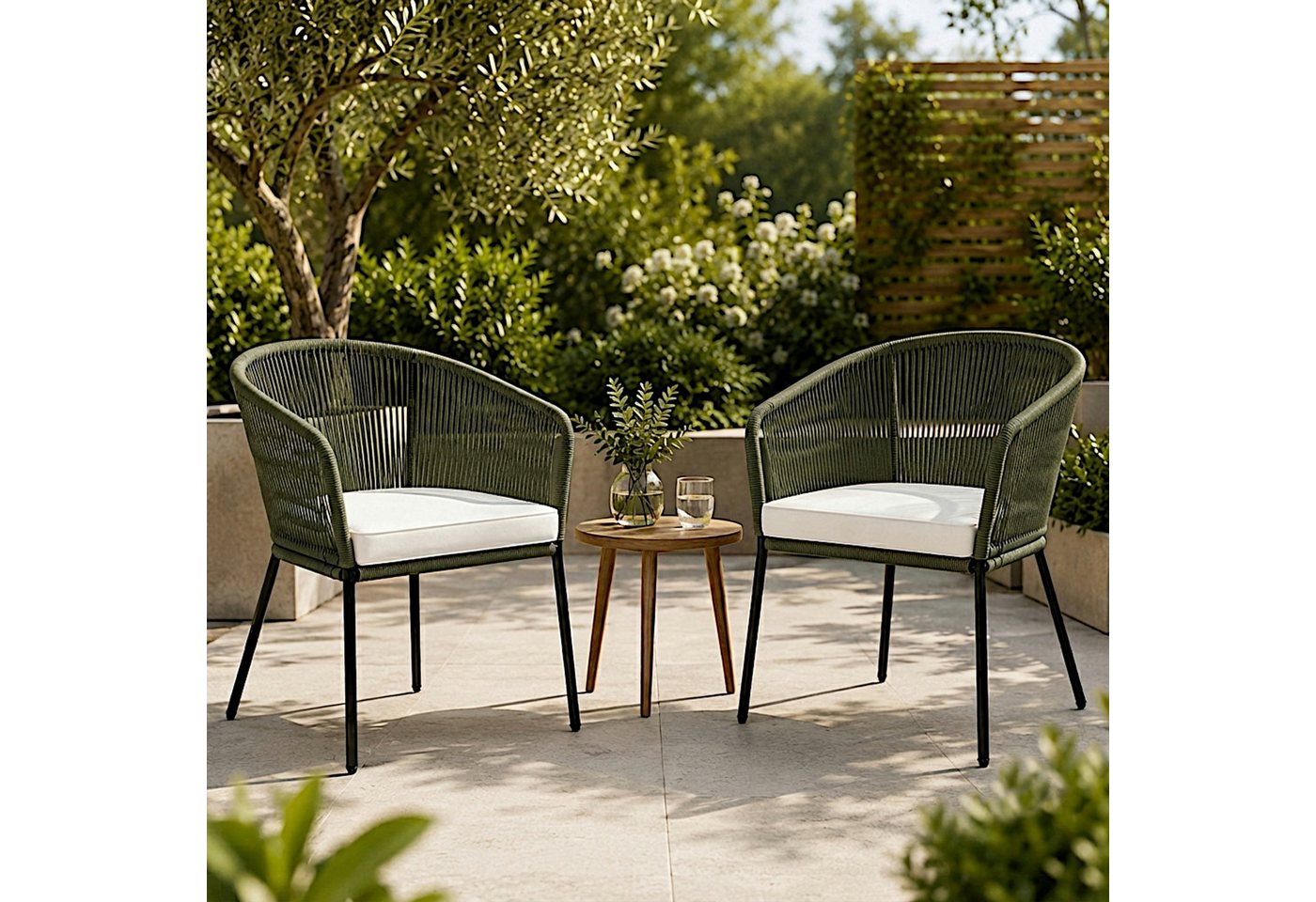ESTEXO Gartenstuhl Lounge Stuhl 2er Set Gartensessel Rope Loungesessel Outdoor Oliv Bild 4