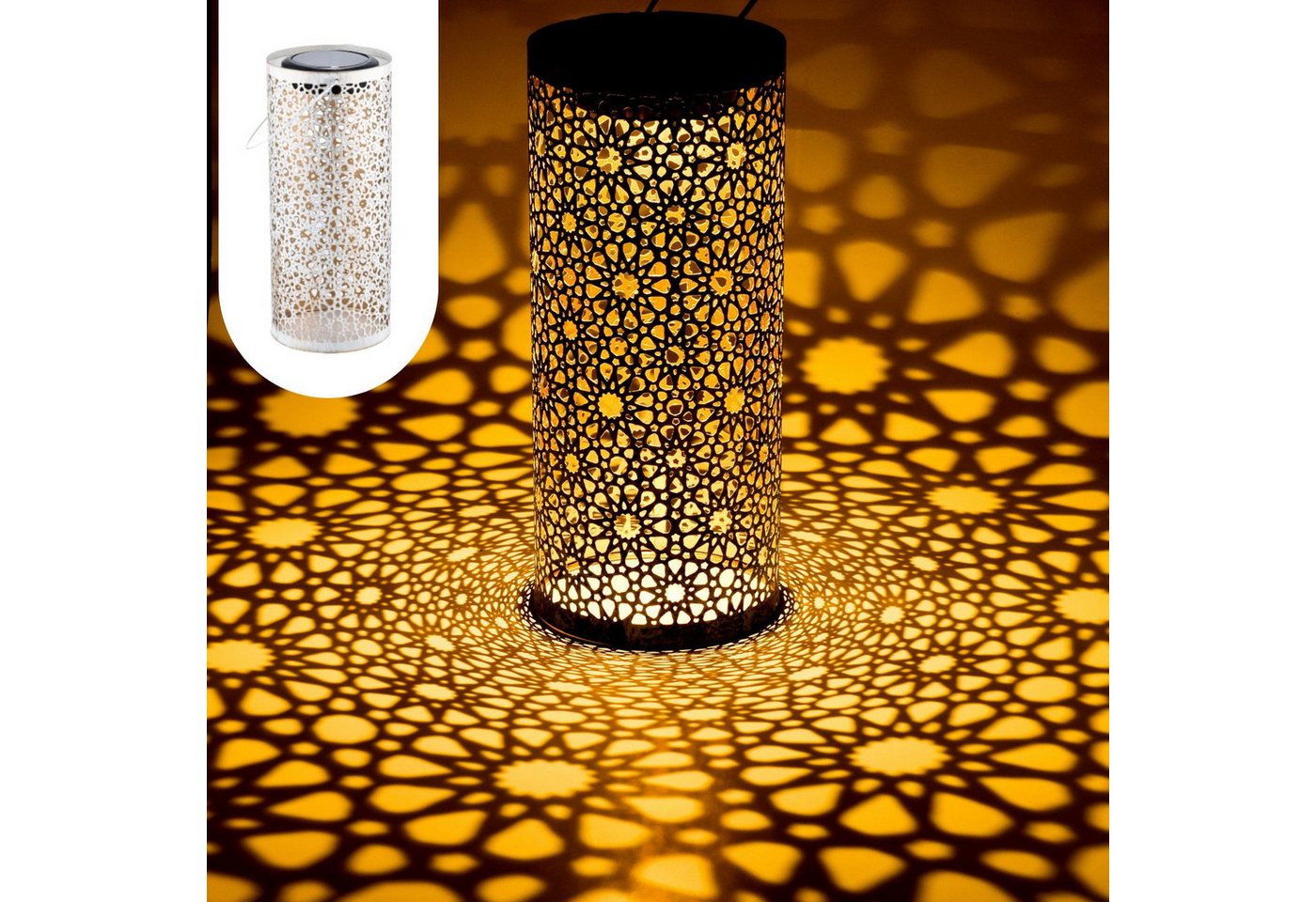 Marrakesch Orient & Mediterran Interior LED Solarleuchte 2er Set Orientalische Solarlaterne Noum edel aus Metall in Weiß 30 cm, LED fest integriert, Handarbeit Bild 4