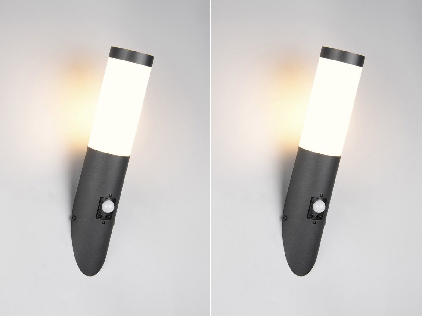 TRIO Leuchten LED Außen-Wandleuchte 2er Set aus Edelstahl Schwarz, Höhe 39cm, mit Bewegungsmelder, LED wechselbar, warmweiß