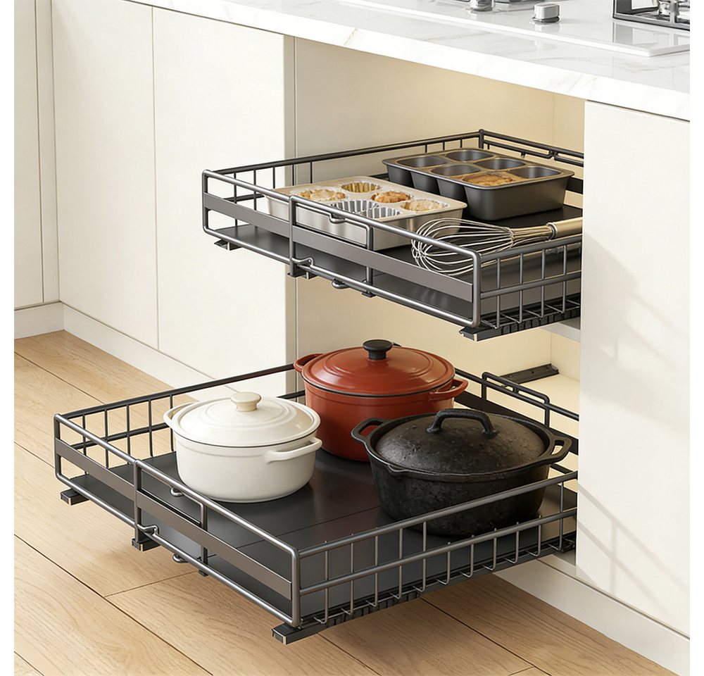 JEOBEST Küchenorganizer-Set Ausziehbare Schublade Küche, Küchenschrank Organizer, (2 Stück Teleskopschublade, L 31-49&32-51) Bild 2