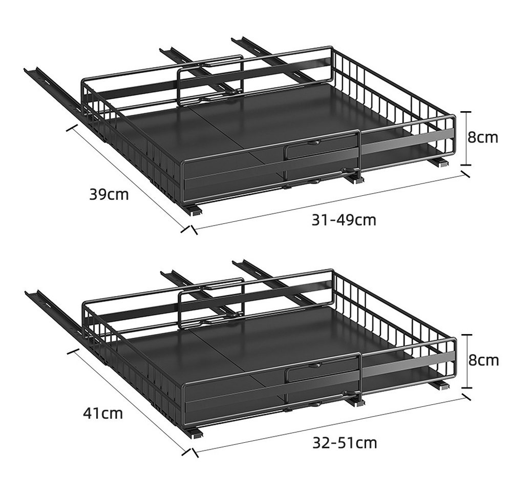 JEOBEST Küchenorganizer-Set Ausziehbare Schublade Küche, Küchenschrank Organizer, (2 Stück Teleskopschublade, L 31-49&32-51) Bild 4
