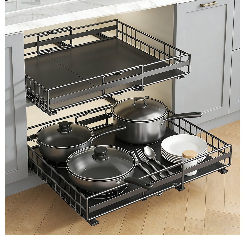 JEOBEST Küchenorganizer-Set Ausziehbare Schublade Küche, Küchenschrank Organizer, (2 Stück Teleskopschublade, L 31-49&32-51) Bild 5