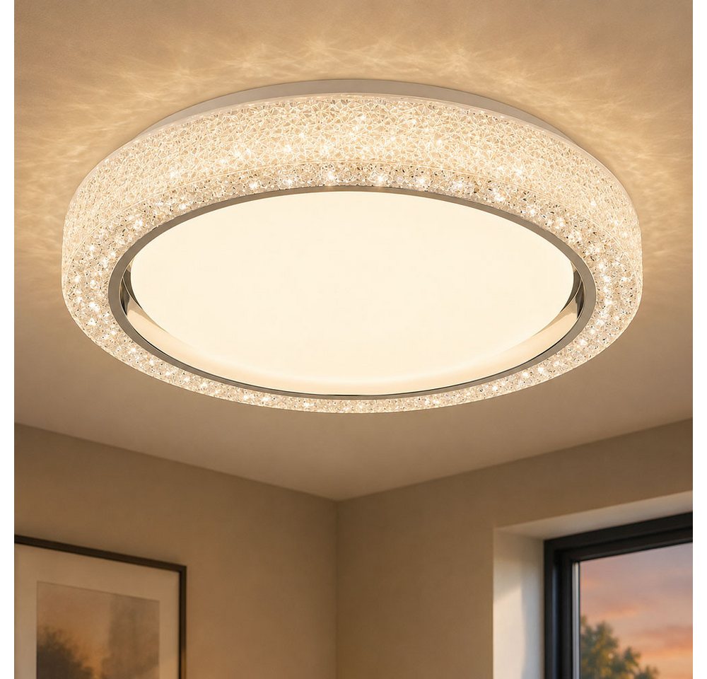 GLOBO LIGHTING LED Deckenleuchte, LED-Leuchtmittel fest verbaut, Farbwechsel, Neutralweiß, Kaltweiß, Warmweiß, Tageslichtweiß, LED Deckenleuchte Deckenlampe Wohnzimmerleuchte opal Kristalle CCT Bild 3