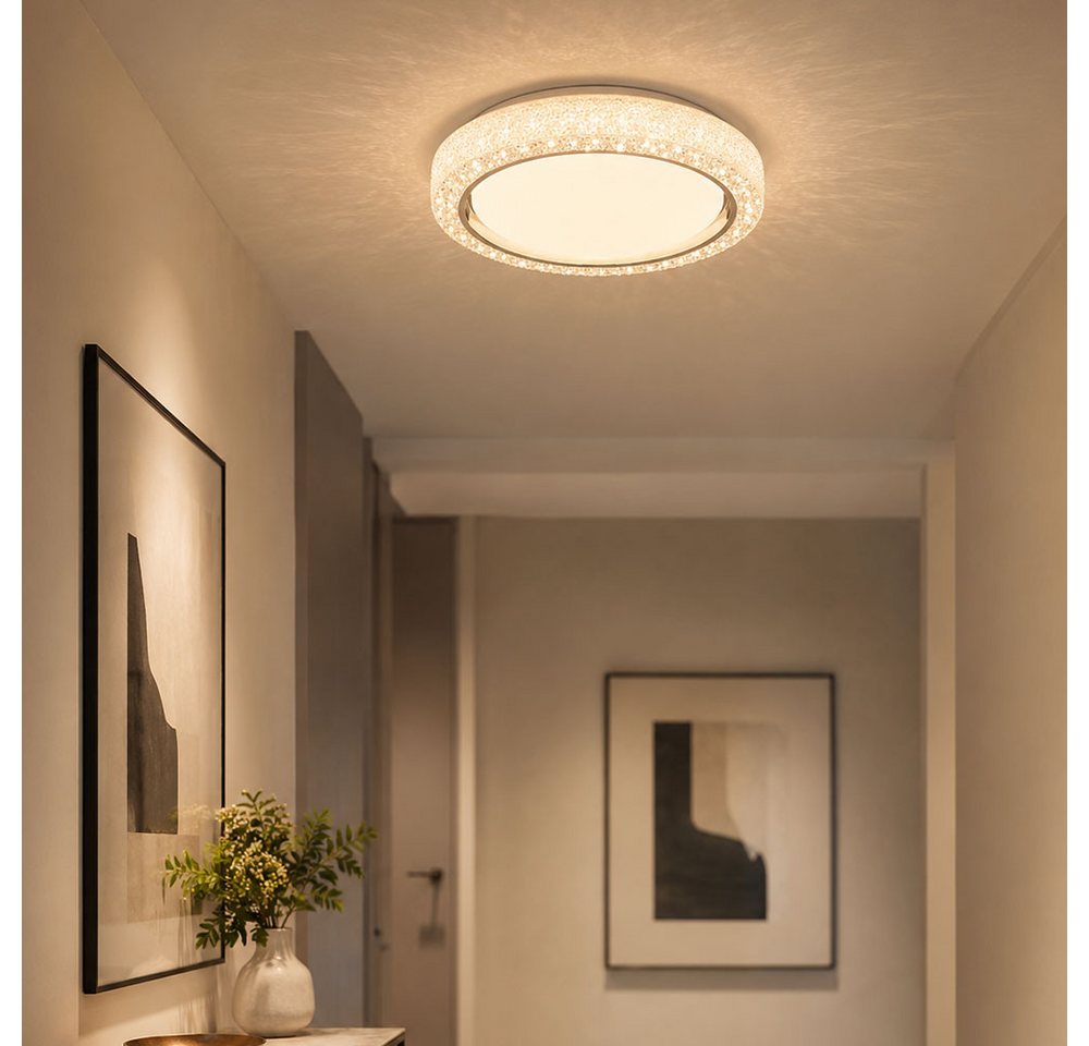 GLOBO LIGHTING LED Deckenleuchte, LED-Leuchtmittel fest verbaut, Farbwechsel, Neutralweiß, Kaltweiß, Warmweiß, Tageslichtweiß, LED Deckenleuchte Deckenlampe Wohnzimmerleuchte opal Kristalle CCT Bild 5