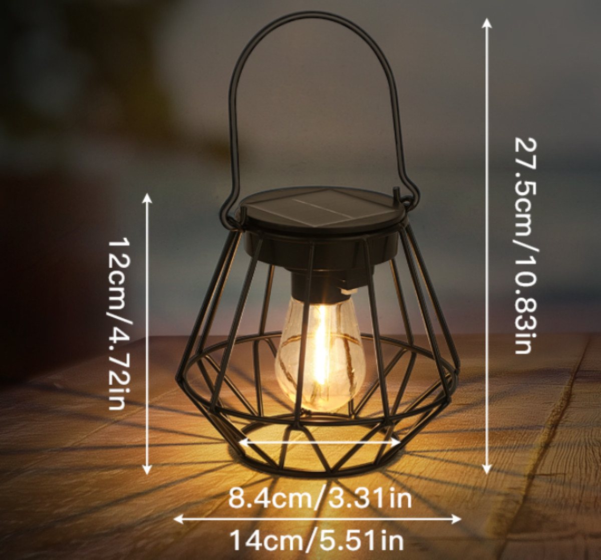 Kimjo LED Solarleuchte Hängende IP65 Solar-Außenlaternen für Balkon Terrasse, LED Glühbirne, Warmweiß, Solarbetrieben, IP65 wetterfest, hängend & stehend nutzbar Bild 2