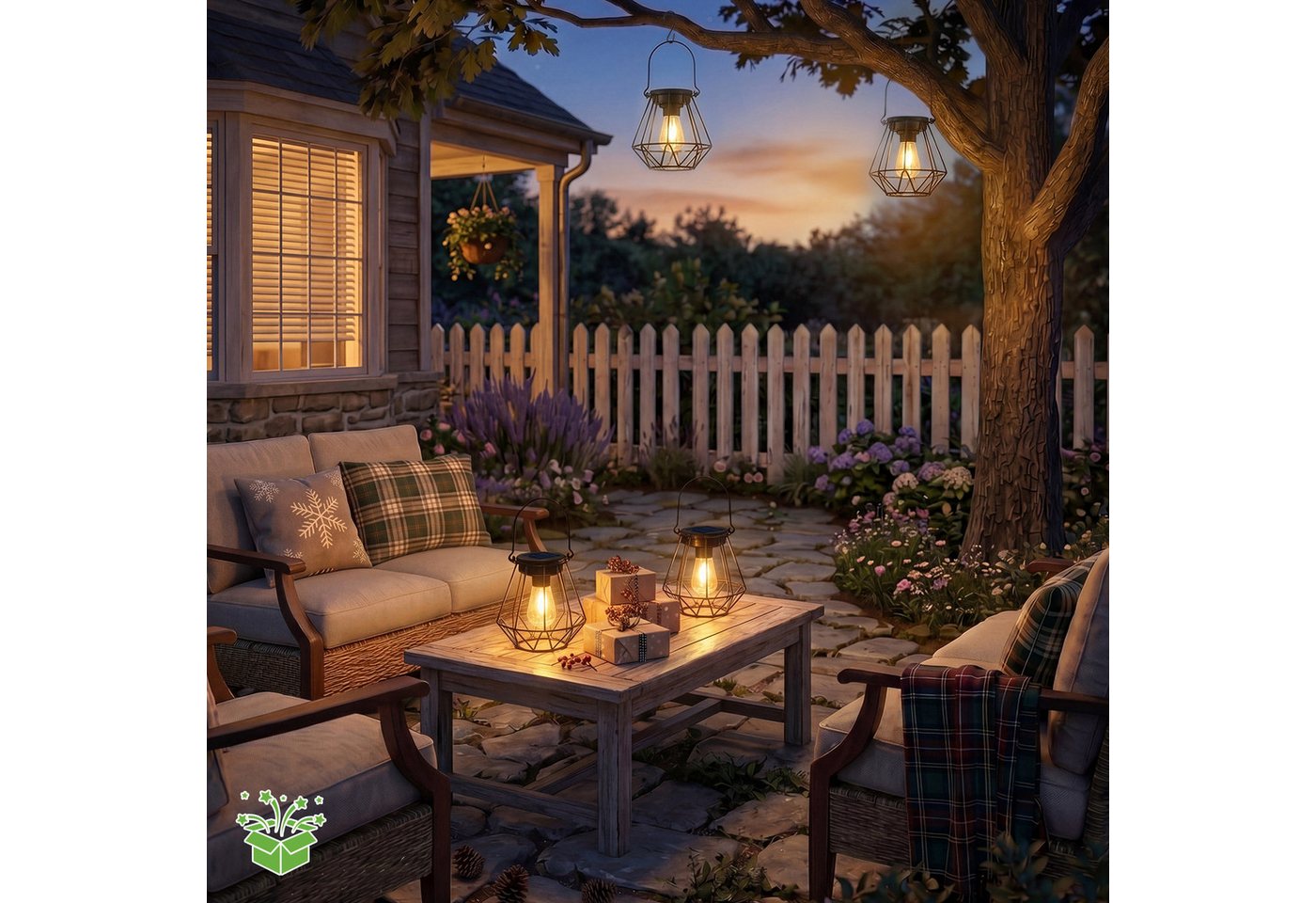 Kimjo LED Solarleuchte Hängende IP65 Solar-Außenlaternen für Balkon Terrasse, LED Glühbirne, Warmweiß, Solarbetrieben, IP65 wetterfest, hängend & stehend nutzbar Bild 4