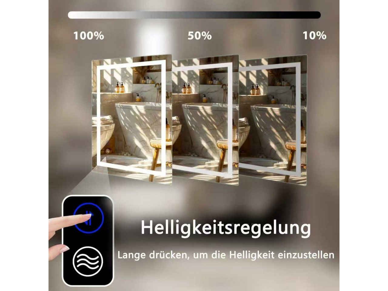 SaniteModar Badspiegel LED Badezimmerspiege, Ultrahell, beschlagfrei, dimmbar (1-St), IP44 wasserdicht, vertikal & horizontal montierbar, 70x90cm
