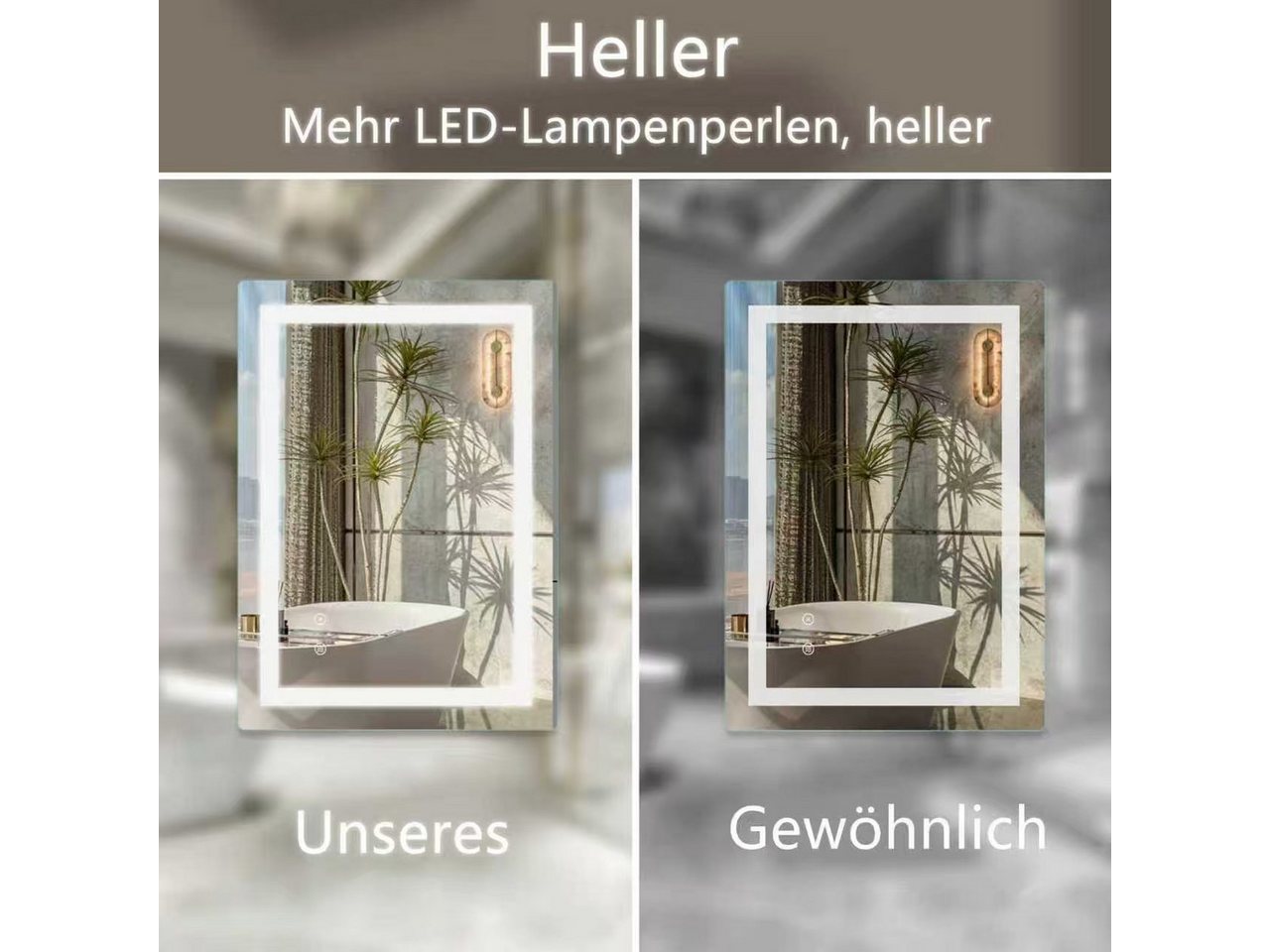 SaniteModar Badspiegel LED Badezimmerspiege, Ultrahell, beschlagfrei, dimmbar (1-St), IP44 wasserdicht, vertikal & horizontal montierbar, 70x90cm Bild 3