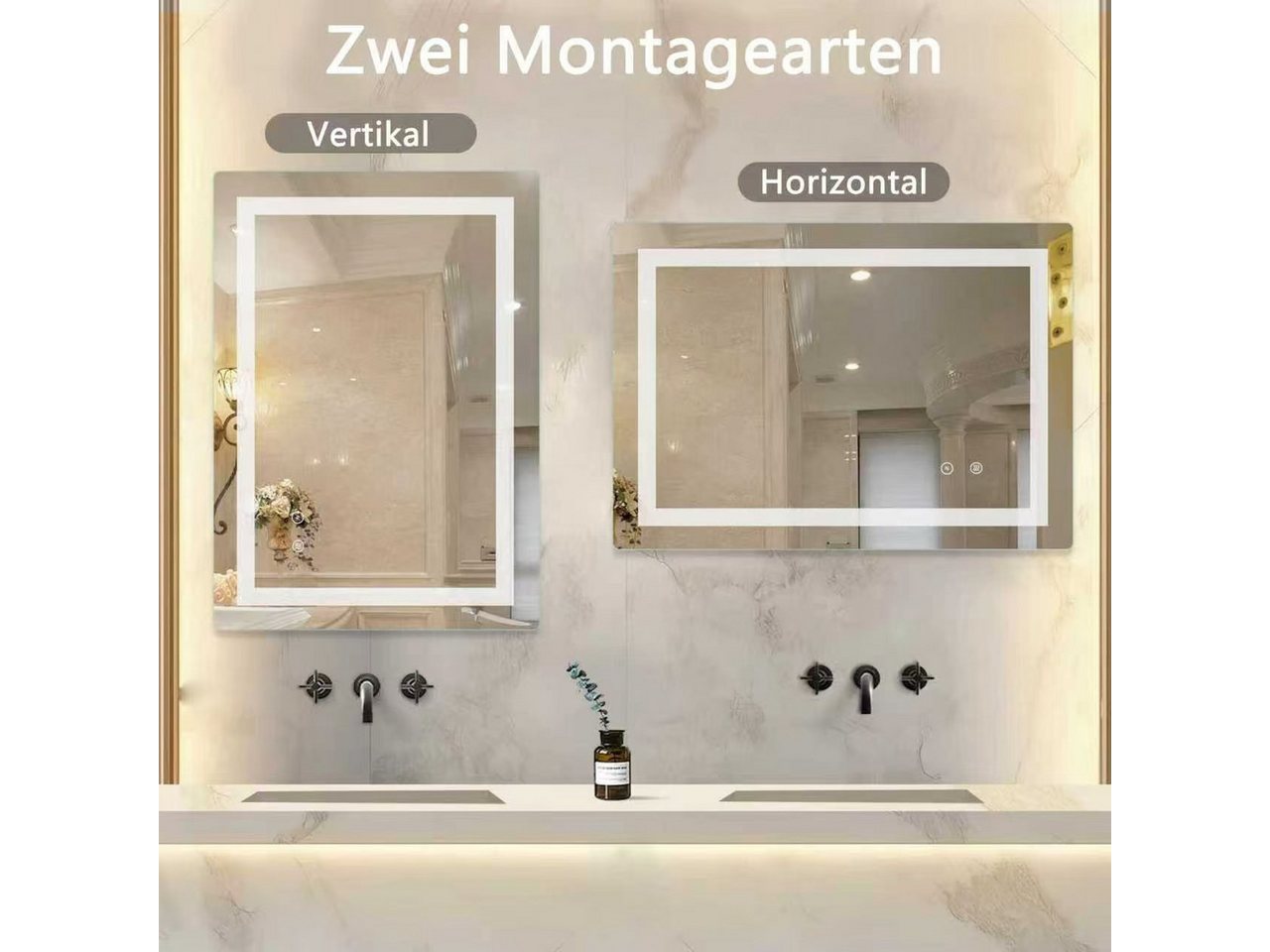 SaniteModar Badspiegel LED Badezimmerspiege, Ultrahell, beschlagfrei, dimmbar (1-St), IP44 wasserdicht, vertikal & horizontal montierbar, 70x90cm Bild 5