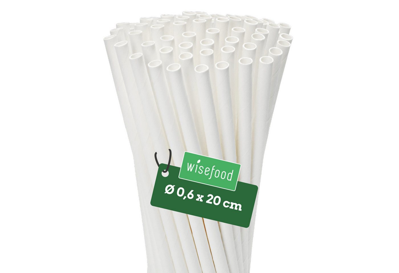wisefood Trinkhalme 100-tlg., Papier-Strohhalme, weiß, Ø 0,6 x 20 cm, (100-tlg) Bild 2