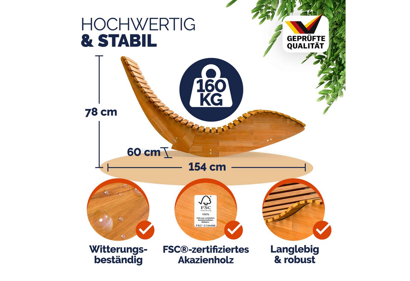 Casaria Gartenliege, Sonnenliege inkl. Auflage Holz Klappbar FSC® Garten Anthrazit