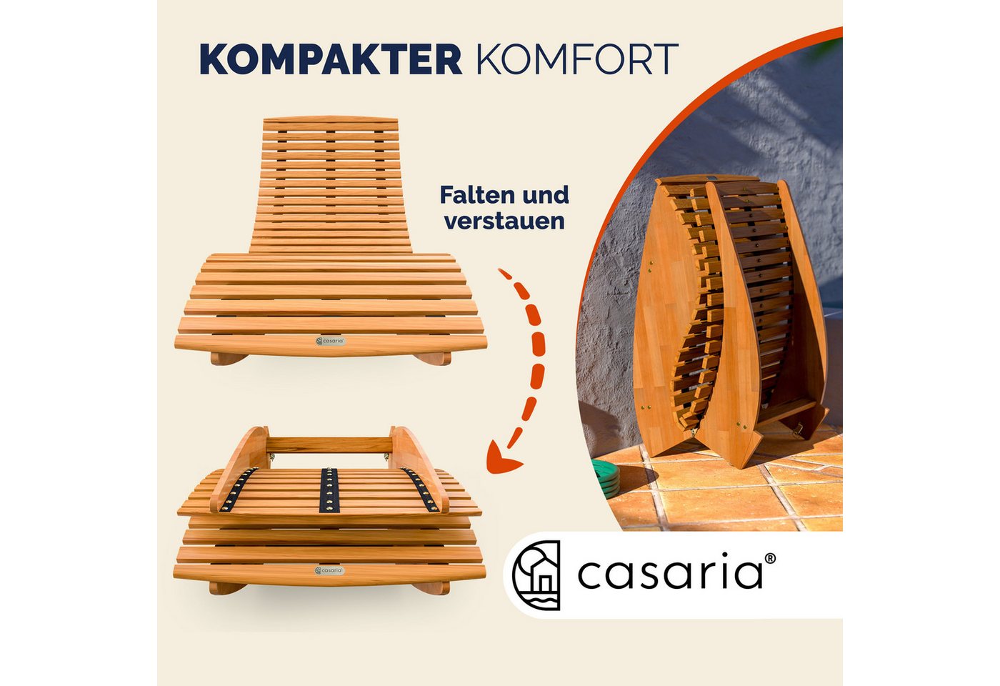 Casaria Gartenliege, Sonnenliege inkl. Auflage Holz Klappbar FSC® Garten Anthrazit Bild 5