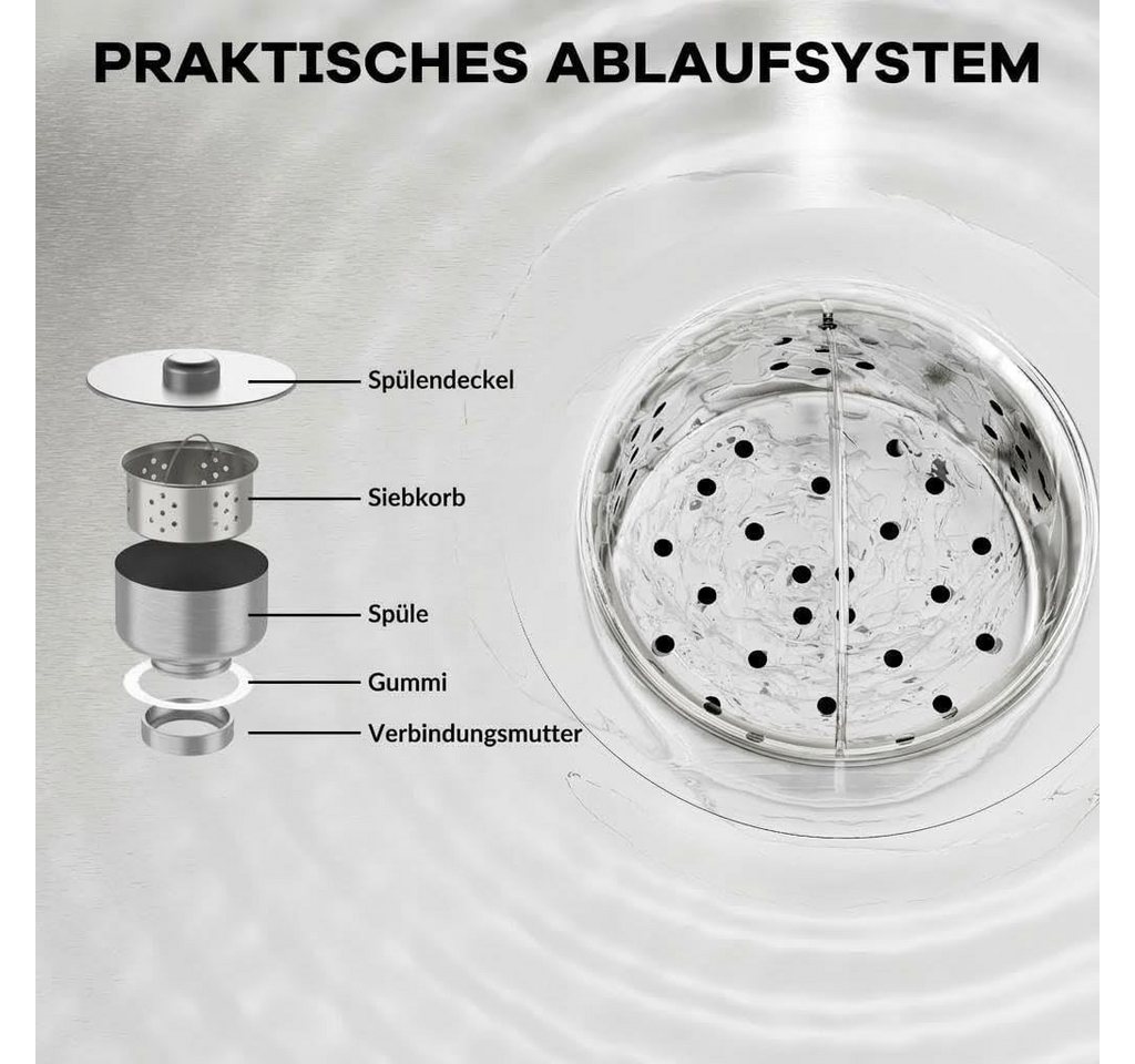 GarveeMore Waschtisch-Set Praktisches Spülset aus Edelstahl – Einbecken mit Ablaufsystem, 360° schwenkbarem Wasserhahn, Festwasseranschluss, 60 x 50 x 105 cm Bild 3