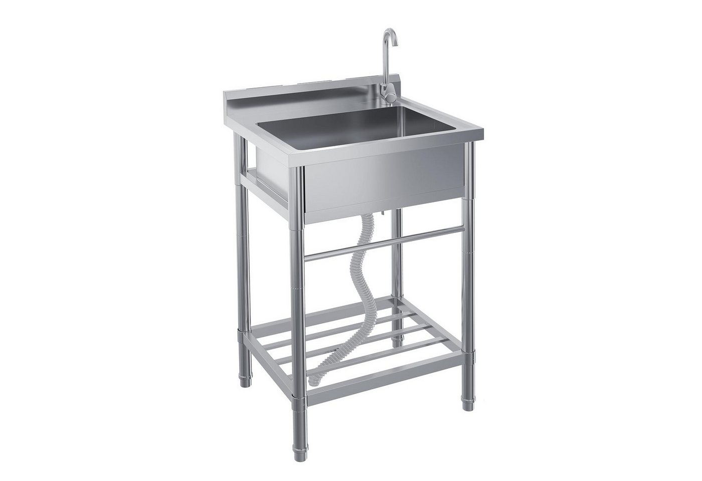 GarveeMore Waschtisch-Set Praktisches Spülset aus Edelstahl – Einbecken mit Ablaufsystem, 360° schwenkbarem Wasserhahn, Festwasseranschluss, 60 x 50 x 105 cm Bild 5
