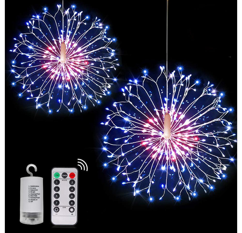 Rosnek LED-Lichterkette Feuerwerk, 198LEDs, Timer, Für Hochzeit Weihnachtsdeko, Fernbedienung, Kupferdraht, Batterie Bild 2