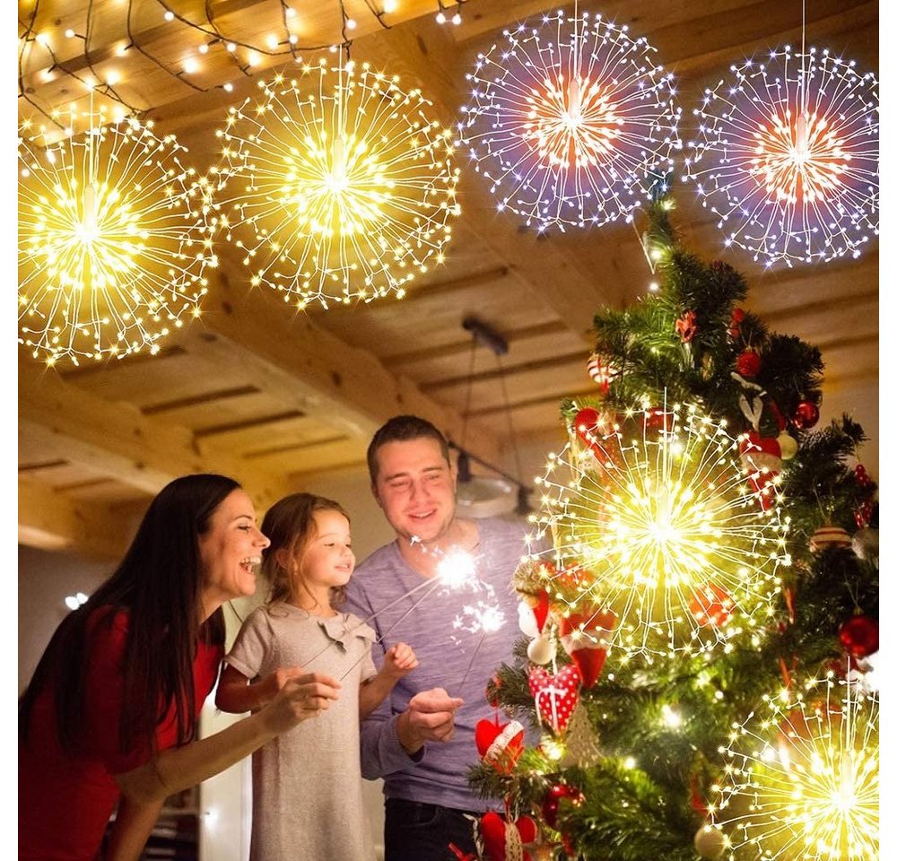 Rosnek LED-Lichterkette Feuerwerk, 198LEDs, Timer, Für Hochzeit Weihnachtsdeko, Fernbedienung, Kupferdraht, Batterie Bild 4