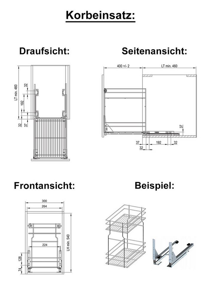 Feldmann-Wohnen Unterschrank Kvantum (Tür, Korbauszug, Schienensystem, Soft-Close-Funktion, 1-St., Fronten mit dekorativen Fräsungen und leicht abgerundeten Ecken) 30x50x82cm mit Korbauszug lava - dust grey matt (Q-D1D/30/cargo)