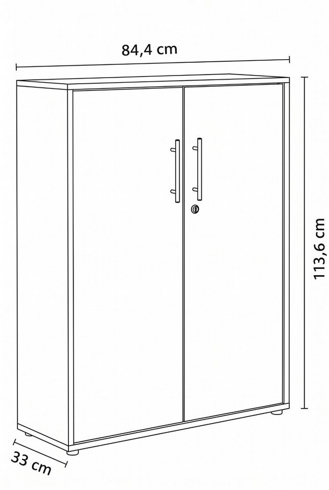 moebel-dich-auf Aktenschrank TABOR (Büroschrank Ordnerschrank Mehrzweckschrank, abschließbar, Metallgriffe, 3 Fächer) Made in Germany