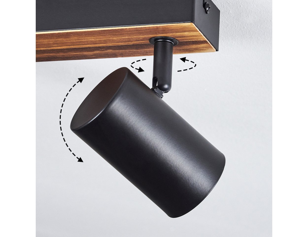 hofstein Deckenleuchte Deckenlampe aus Metall/Holz in Schwarz/Dunkelbraun, ohne Leuchtmittel, Leuchte im modernen Boho-Design mit verstellbaren Schirmen, 3 x GU10