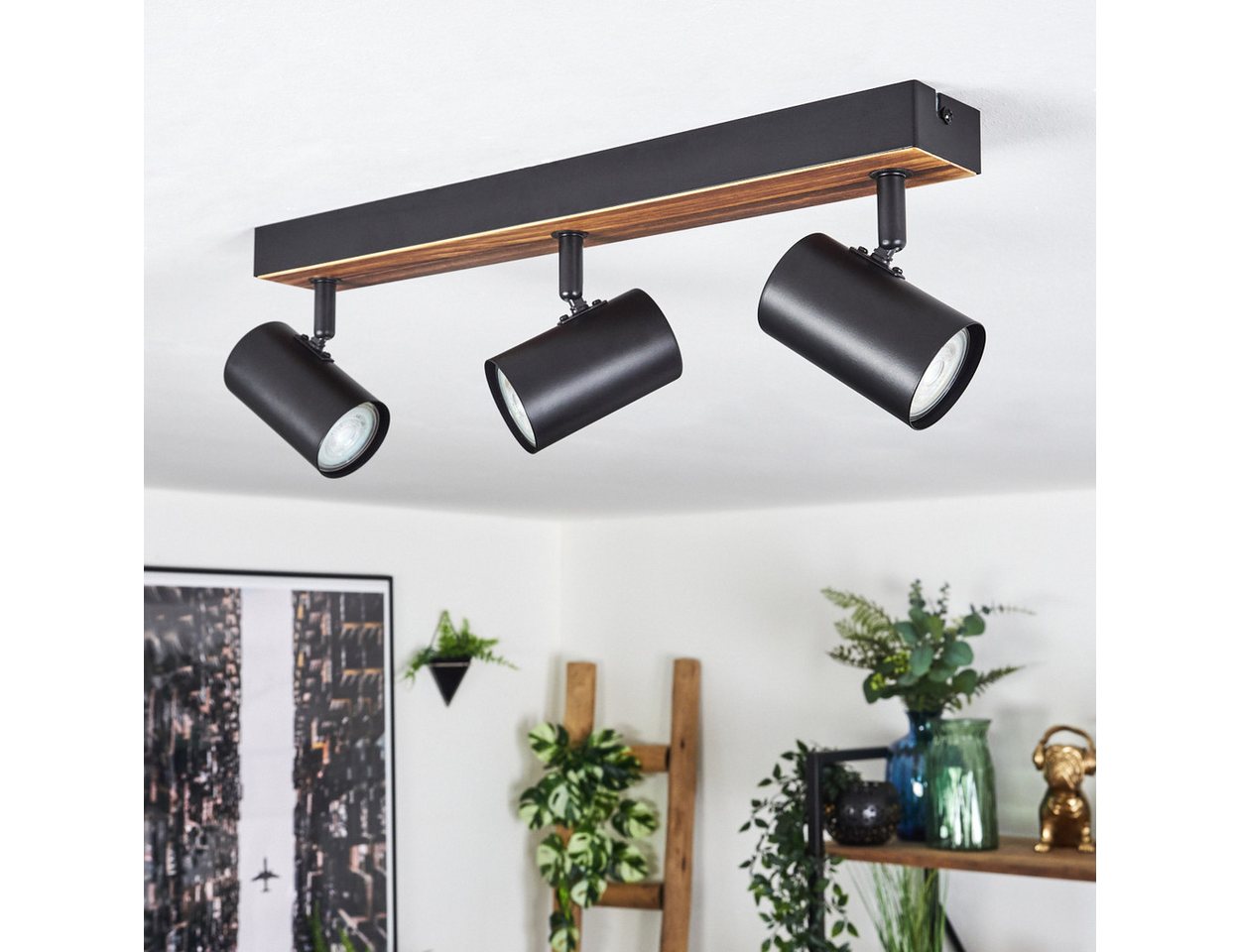 hofstein Deckenleuchte Deckenlampe aus Metall/Holz in Schwarz/Dunkelbraun, ohne Leuchtmittel, Leuchte im modernen Boho-Design mit verstellbaren Schirmen, 3 x GU10 Bild 3