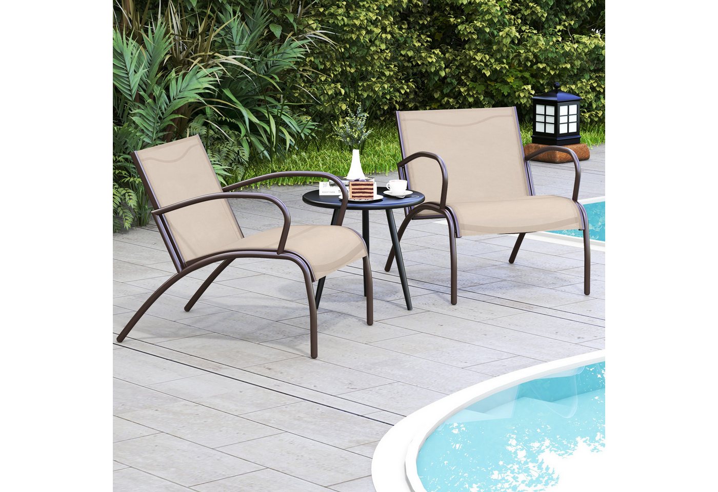 KOMFOTTEU Balkonset, Gartenmöbel Set Bistroset mit runder Beistelltisch