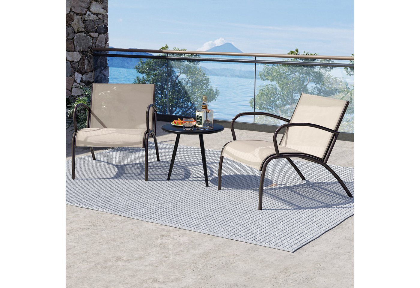 KOMFOTTEU Balkonset, Gartenmöbel Set Bistroset mit runder Beistelltisch Bild 2