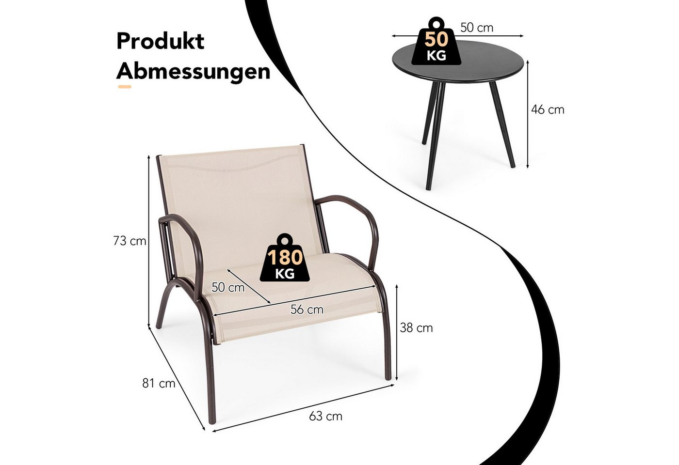 KOMFOTTEU Balkonset, Gartenmöbel Set Bistroset mit runder Beistelltisch Bild 4