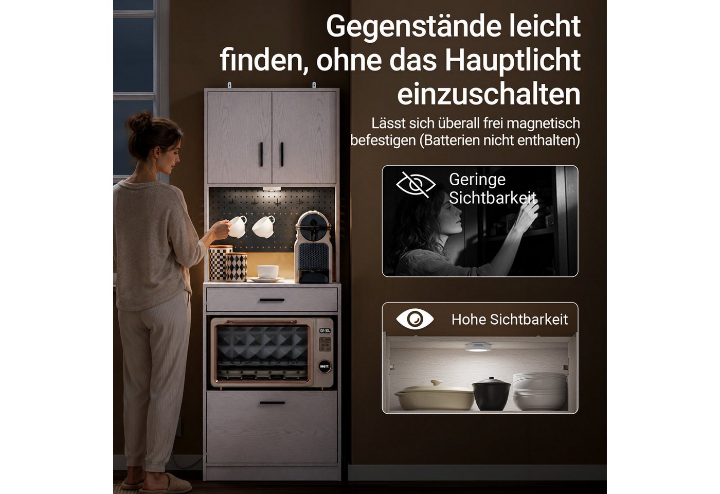 SoBuy Sideboard FSB98-E, Küchenschrank mit Steckdose, Buffetschrank mit Sensorleuchte, Mikrowellenschrank mit 2 USB-Anschlüssen für Küche und Kaffeebar
