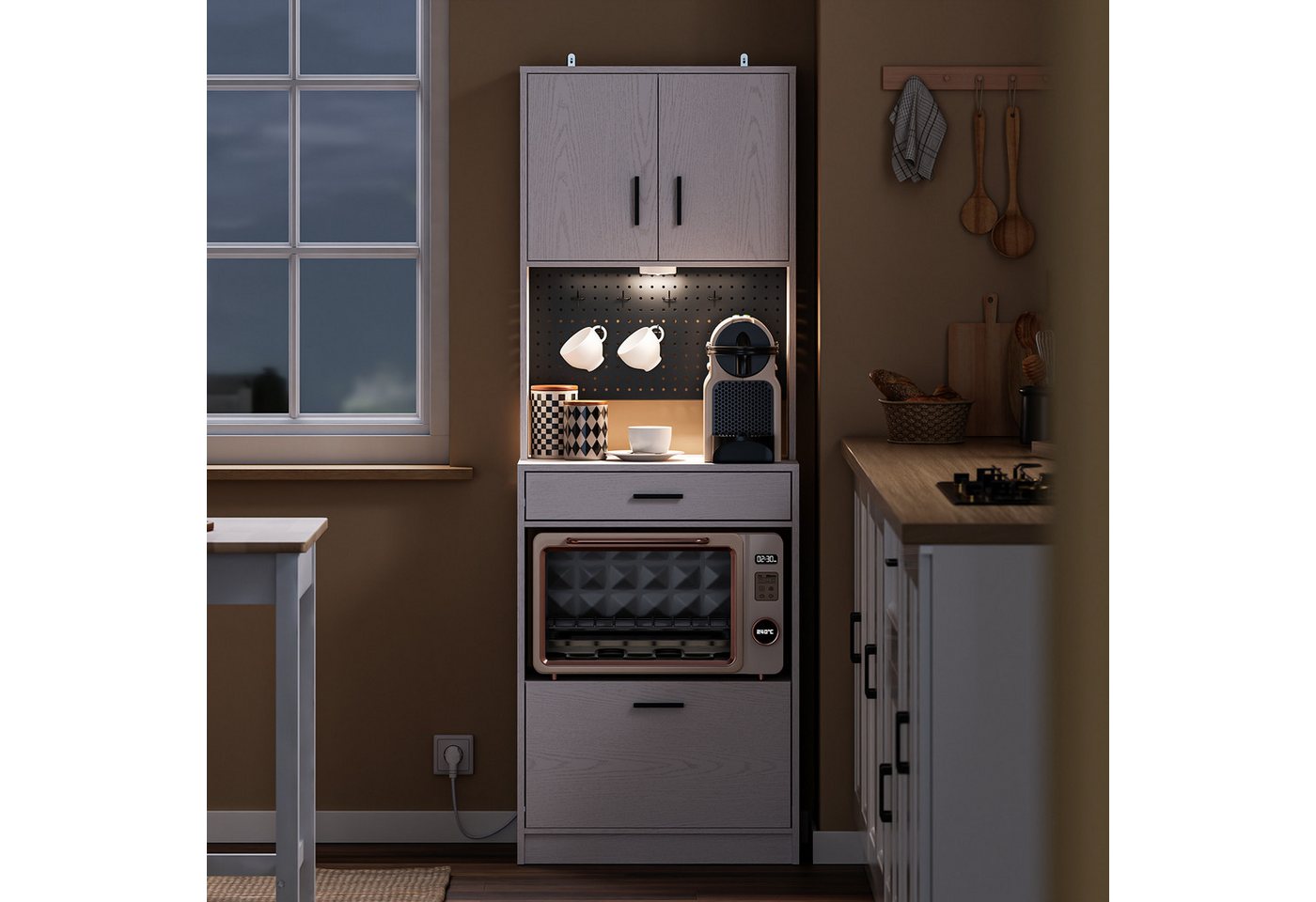 SoBuy Sideboard FSB98-E, Küchenschrank mit Steckdose, Buffetschrank mit Sensorleuchte, Mikrowellenschrank mit 2 USB-Anschlüssen für Küche und Kaffeebar Bild 2